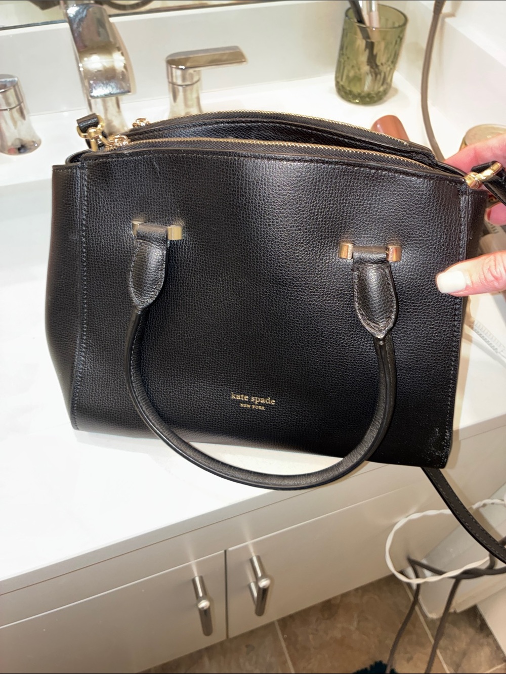 kate spade Black Pebbled Leather Satchel with Gold Hardware